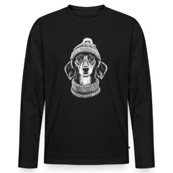 Teckel bobble chapeau chapeau teckel chien chien - T-shirt manches longues Premium bio Homme - noir - Devant - Nico (187cm)