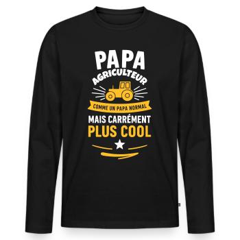 Papa agriculteur – plus cool qu’un papa normal - T-shirt manches longues Premium bio Homme - noir - Devant - Nico (187cm)