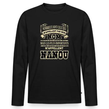 Meilleure grand-mère nanou cadeau humour mamie - T-shirt manches longues Premium bio Homme - noir - Devant - Nico (187cm)