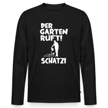 DER GARTEN RUFT SCHATZI T-SHIRT GESCHENKIDEE - Männer Premium Bio Langarmshirt - Schwarz - Vorne - Nico (187cm)