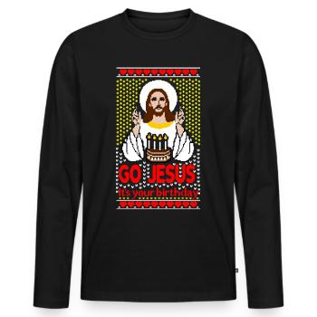 Go Jesus its your Birthday Ugly Christmas Xmas - Men's Premium Organic Long Sleeve Shirt - black - Front - Nico (187cm)