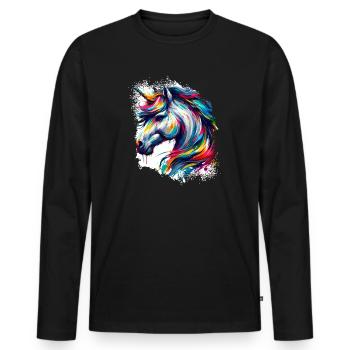 bunte Einhorn Kunst - Männer Premium Bio Langarmshirt - Schwarz - Vorne - Nico (187cm)
