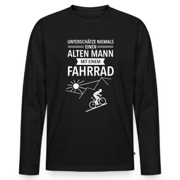 Unterschätze Niemals Einen Alten Mann...Fahrrad - Männer Premium Bio Langarmshirt - Schwarz - Vorne - Nico (187cm)