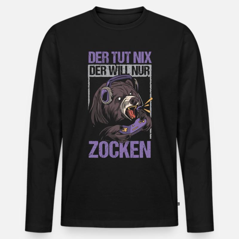 Der will nur Zocken - Männer Premium Bio Langarmshirt - Schwarz