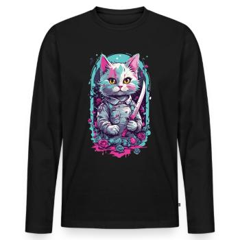 Kawaii Goth Cat with Katana Warrior Cats - Men's Premium Organic Long Sleeve Shirt - black - Front - Nico (187cm)