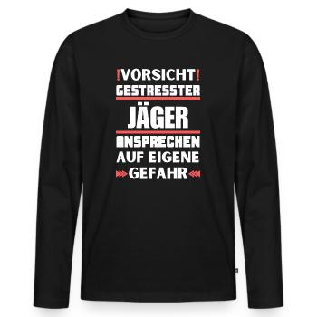 Gestresster Jäger nicht ansprechen! - Männer Premium Bio Langarmshirt - Schwarz - Vorne - Nico (187cm)