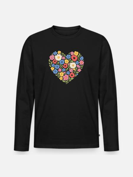 Flower Heart – Lovingly & colourfully designed - Men's Premium Organic Long Sleeve Shirt - black