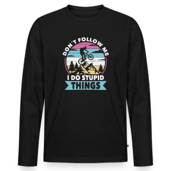 Ne me suivez pas le cycle - T-shirt manches longues Premium bio Homme - noir - Devant - Nico (187cm)