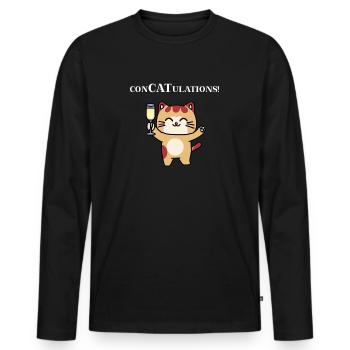 Cat Congratulations Sweet Gift Idea Party Sparkling Wine - Men's Premium Organic Long Sleeve Shirt - black - Front - Nico (187cm)