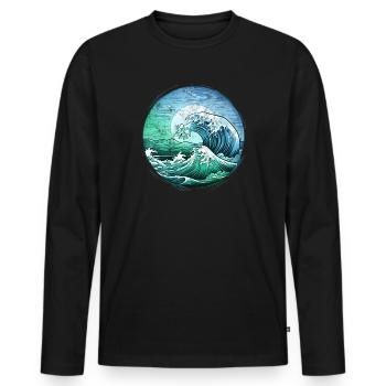 Wave Sunset Sea Sun Holiday Summer - Men's Premium Organic Long Sleeve Shirt - black - Front - Nico (187cm)