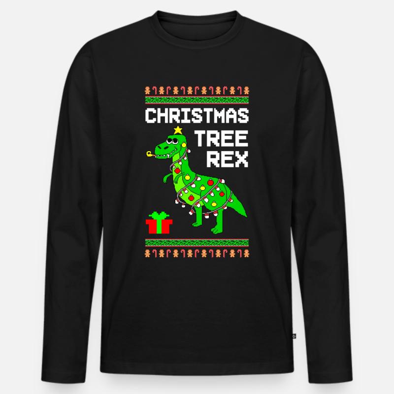 Dinosaurier Ugly Christmas - Männer Premium Bio Langarmshirt - Schwarz