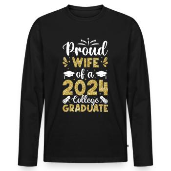 Fière épouse d’un étudiant diplômé de l’université 2024 - T-shirt manches longues Premium bio Homme - noir - Devant - Nico (187cm)