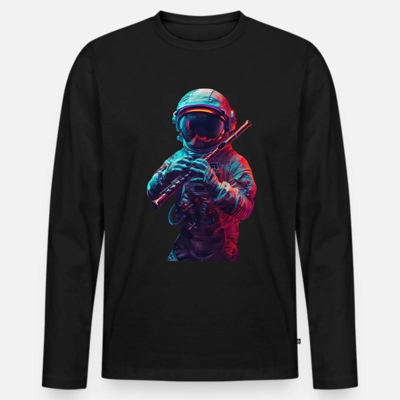 Astronaut Querflöte - Männer Premium Bio Langarmshirt - Schwarz