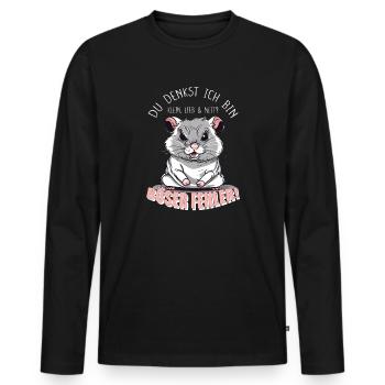 Du denkst ich bin klein, lieb & nett? Böser Fehler - Männer Premium Bio Langarmshirt - Schwarz - Vorne - Nico (187cm)
