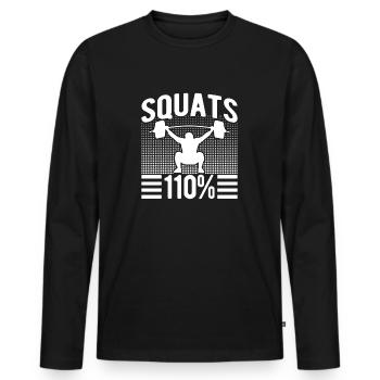 Gym Junkies Squats 110% Calisthenics Fitness - Männer Premium Bio Langarmshirt - Schwarz - Vorne - Nico (187cm)