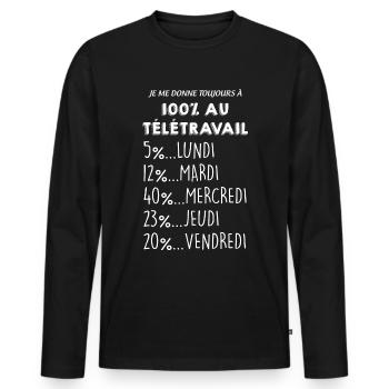 Télétravail , cadeau drole pour mon collègue - T-shirt manches longues Premium bio Homme - noir - Devant - Nico (187cm)