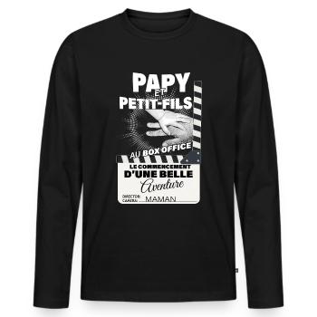 Papy et Petit fils Au Box Office Cadeau Naissance - T-shirt manches longues Premium bio Homme - noir - Devant - Nico (187cm)