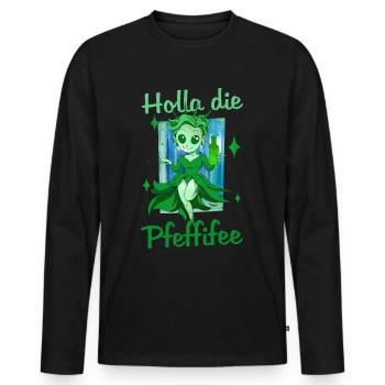 Holla die Pfeffifee Pfefferminz Likör Saufen JGA - Männer Premium Bio Langarmshirt - Schwarz - Vorne - Nico (187cm)