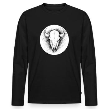 Bull Skull Power T-Shirt - Men's Premium Organic Long Sleeve Shirt - black - Front - Nico (187cm)