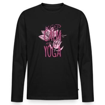 Yoga Reste calme et fais du yoga - T-shirt manches longues Premium bio Homme - noir - Devant - Nico (187cm)