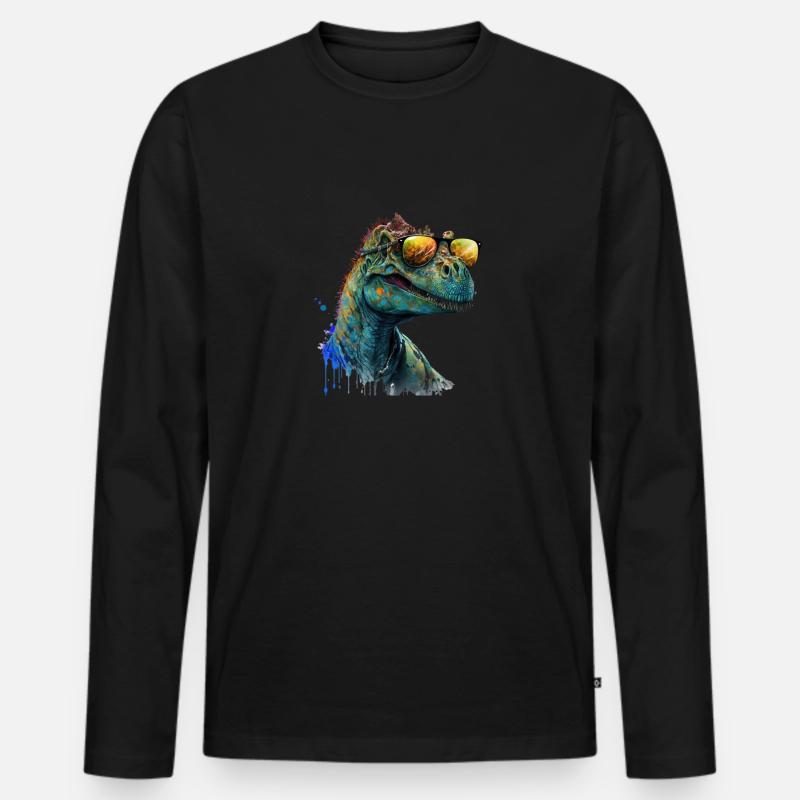 cooler Dino mit Sonnenbrille, Urzeitechse - Männer Premium Bio Langarmshirt - Schwarz