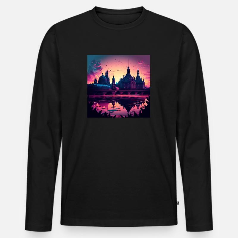 Skyline Dresden - Männer Premium Bio Langarmshirt - Schwarz