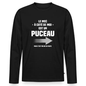 puceau - cadeau humour et drôle - T-shirt manches longues Premium bio Homme - noir - Devant - Nico (187cm)