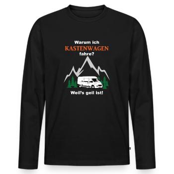 Warum ich Kastenwagen fahre? Weil's geil ist! - Männer Premium Bio Langarmshirt - Schwarz - Vorne - Nico (187cm)