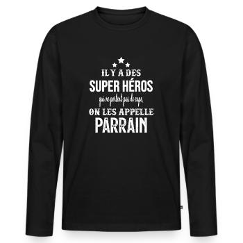 Super Héros sans Cape Parrain - T-shirt manches longues Premium bio Homme - noir - Devant - Nico (187cm)