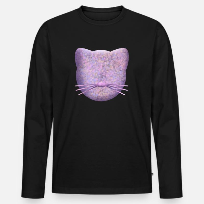 Lila Katzenlogo - Männer Premium Bio Langarmshirt - Schwarz