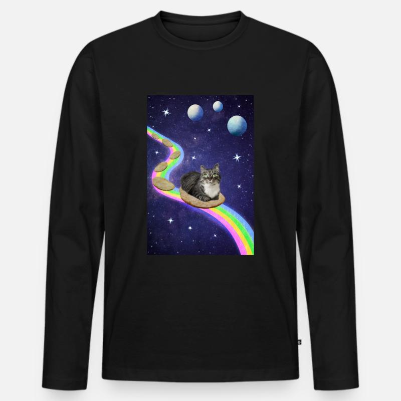 Mignon chat de l’espace - T-shirt manches longues Premium bio Homme - noir