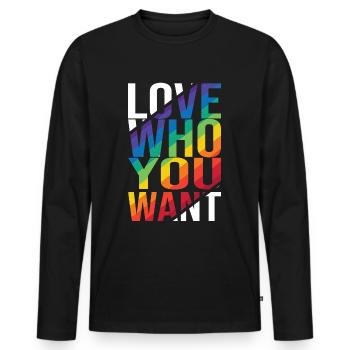 Love Who You Want Gay Pride LGBTQ Rainbow CSD - Men's Premium Organic Long Sleeve Shirt - black - Front - Nico (187cm)