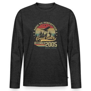 19 years old Aged to Perfection born: December 2005 - Men's Premium Organic Long Sleeve Shirt - heather anthracite - Front - Nico (187cm)
