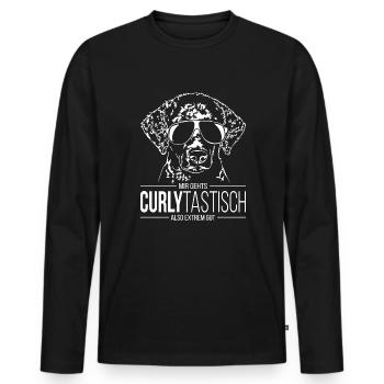 CURLYTASTISCH Curly Coated Retriever Hundespruch - Männer Premium Bio Langarmshirt - Schwarz - Vorne - Nico (187cm)