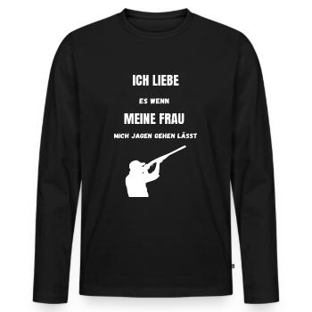 Jagd Spruch Ich liebe meine Frau - Männer Premium Bio Langarmshirt - Schwarz - Vorne - Nico (187cm)