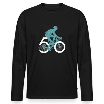 50 ans de cyclistes : T-shirt drôle d’anniversaire - T-shirt manches longues Premium bio Homme - noir - Devant - Nico (187cm)