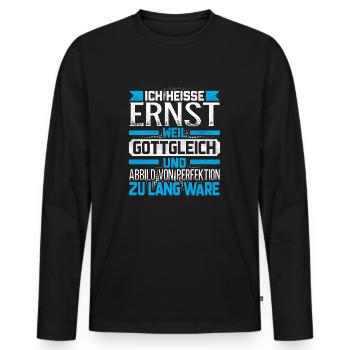 ERNST - Gottgleich - Männer Premium Bio Langarmshirt - Schwarz - Vorne - Nico (187cm)