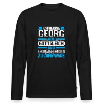 GEORG - Gottgleich - Männer Premium Bio Langarmshirt - Schwarz - Vorne - Nico (187cm)