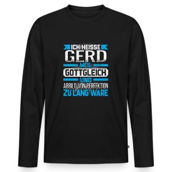 GERD - Gottgleich - Männer Premium Bio Langarmshirt - Schwarz - Vorne - Nico (187cm)