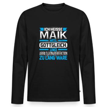 MAIK - Gottgleich - Männer Premium Bio Langarmshirt - Schwarz - Vorne - Nico (187cm)