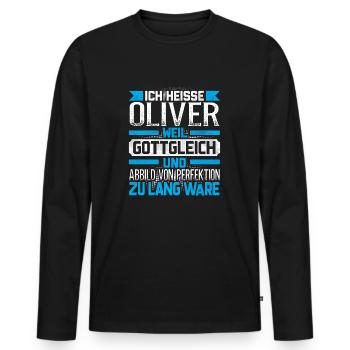 OLIVER - Gottgleich Geschenk - Männer Premium Bio Langarmshirt - Schwarz - Vorne - Nico (187cm)