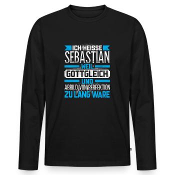 SEBASTIAN - Gottgleich - Männer Premium Bio Langarmshirt - Schwarz - Vorne - Nico (187cm)