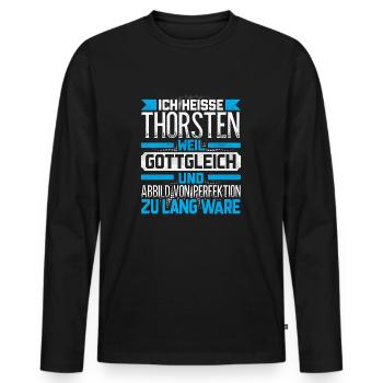 THORSTEN - Gottgleich - Männer Premium Bio Langarmshirt - Schwarz - Vorne - Nico (187cm)