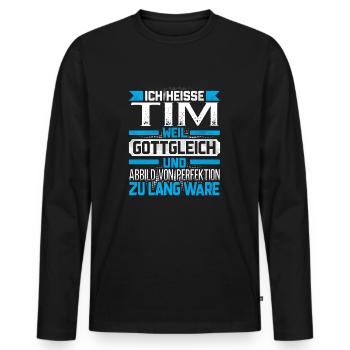 TIM - Gottgleich - Männer Premium Bio Langarmshirt - Schwarz - Vorne - Nico (187cm)