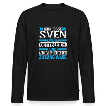SVEN -Gottgleich - Männer Premium Bio Langarmshirt - Schwarz - Vorne - Nico (187cm)