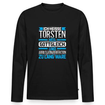 TORSTEN - Gottgleich - Männer Premium Bio Langarmshirt - Schwarz - Vorne - Nico (187cm)
