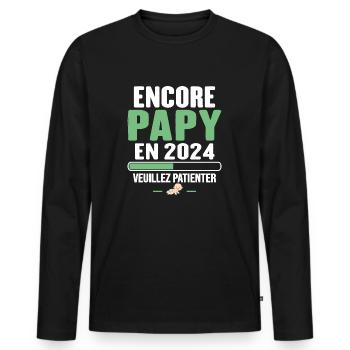Annonce Grossesse Encore Papy 2024 Cadeau - T-shirt manches longues Premium bio Homme - noir - Devant - Nico (187cm)