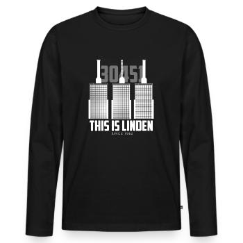 This is linden - 30451 Hannover Linden-Nord - Männer Premium Bio Langarmshirt - Schwarz - Vorne - Nico (187cm)