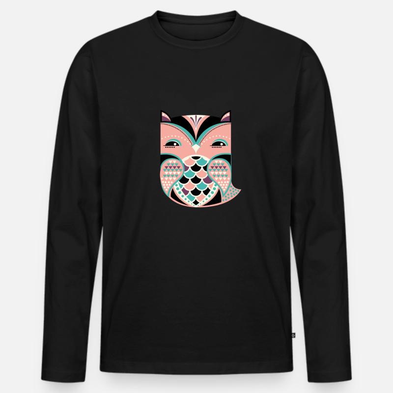 Süße Eule - Männer Premium Bio Langarmshirt - Schwarz