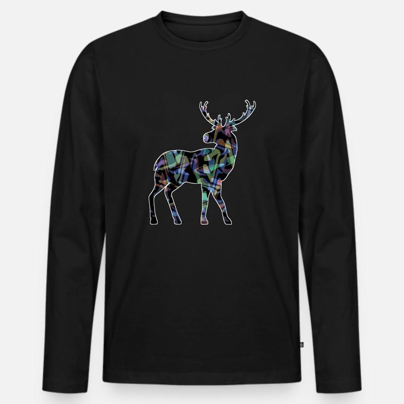 Hirsch - Männer Premium Bio Langarmshirt - Schwarz